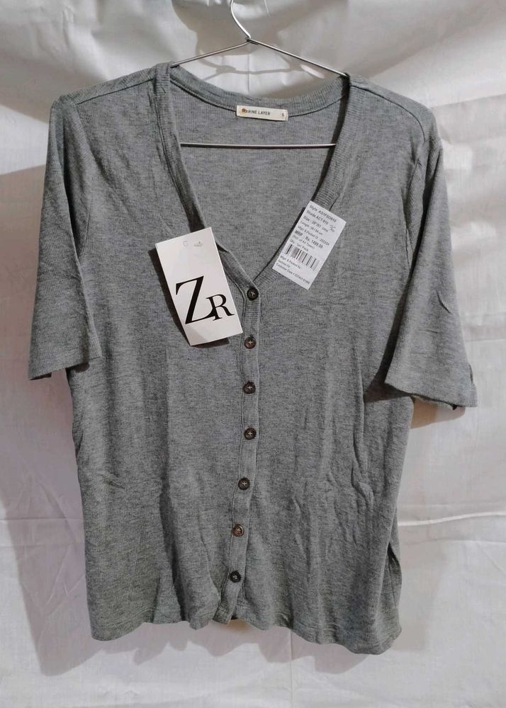 Gray Button-Down Top