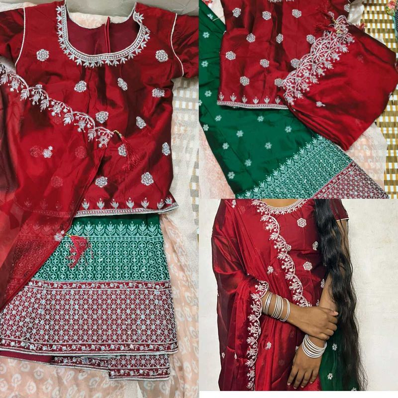 Elegant Red &amp; Green Embroidered Salwar Suit – Fest