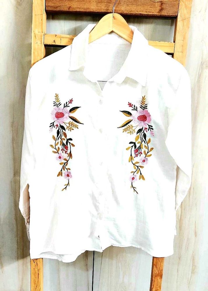 White Embroidery Work Cotton Shirt Size-36