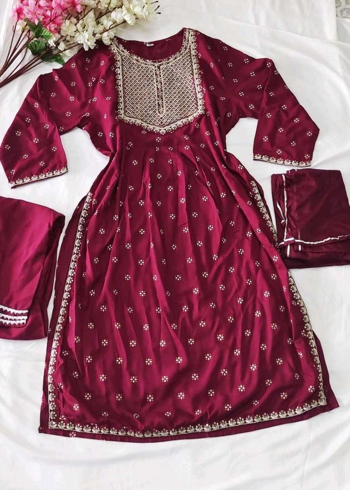 Festive Maroon Kurta Dupatta Set