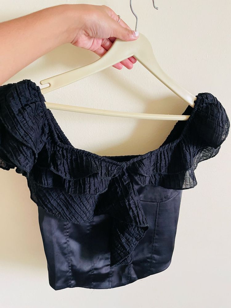 Black Ruffle Corset Top