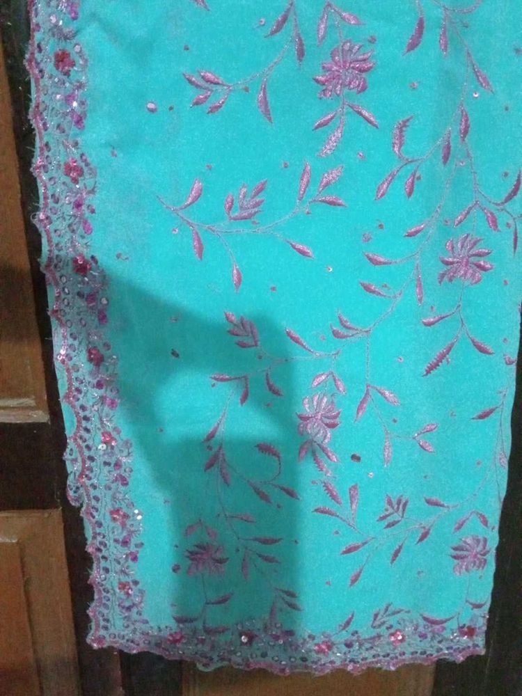 Teal Embroidered Saree