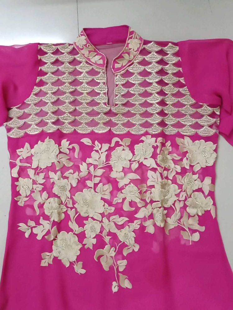 Pink Floral Embroidered Kurti