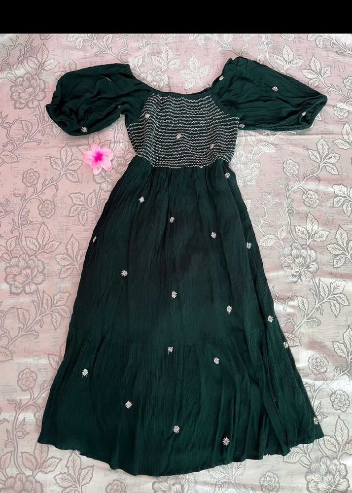 Green Puff Sleeve Maxi Dress