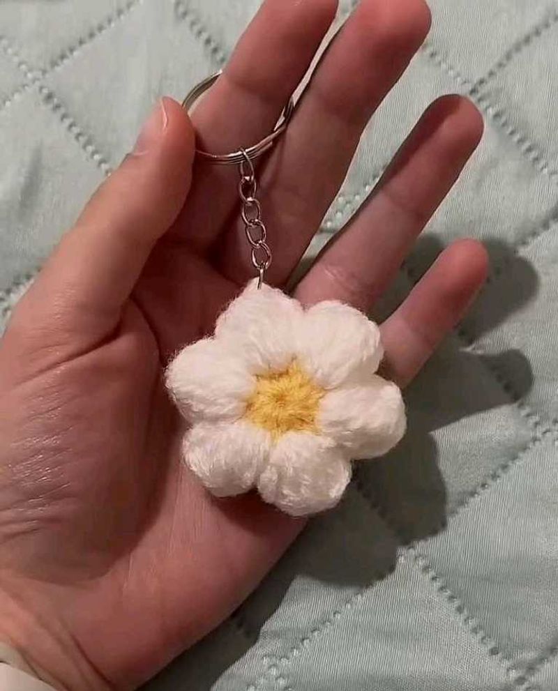 Crochet Puff Flower Keychain