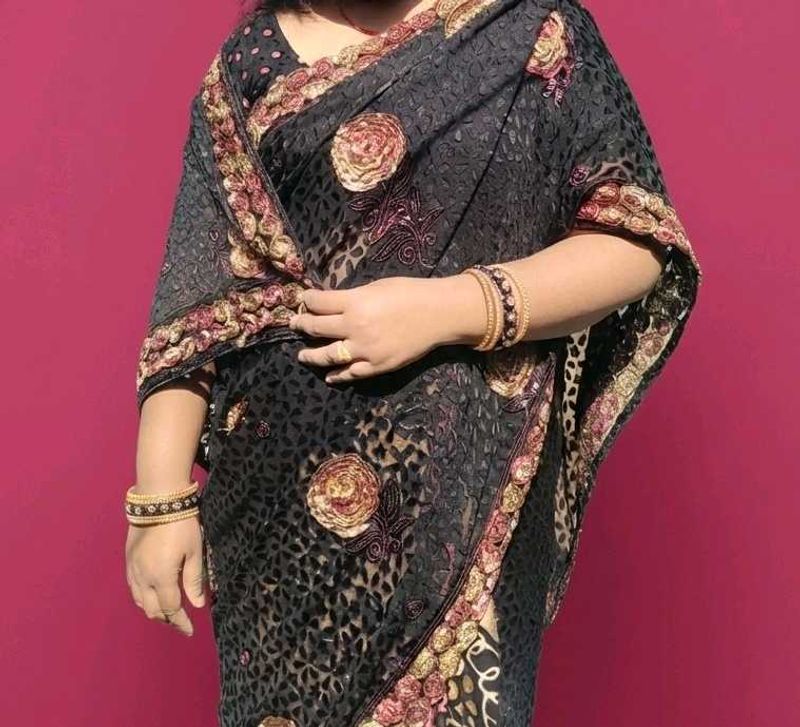 Elegant Black Floral Saree