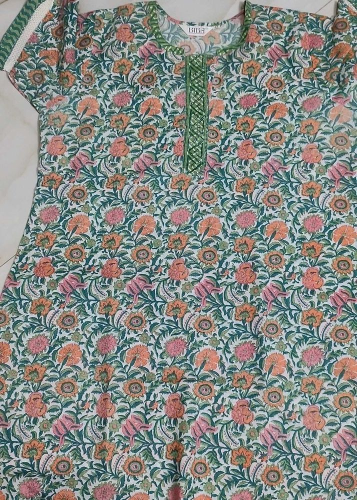 Biba Brand Kurta Churidar Set In Green Colour