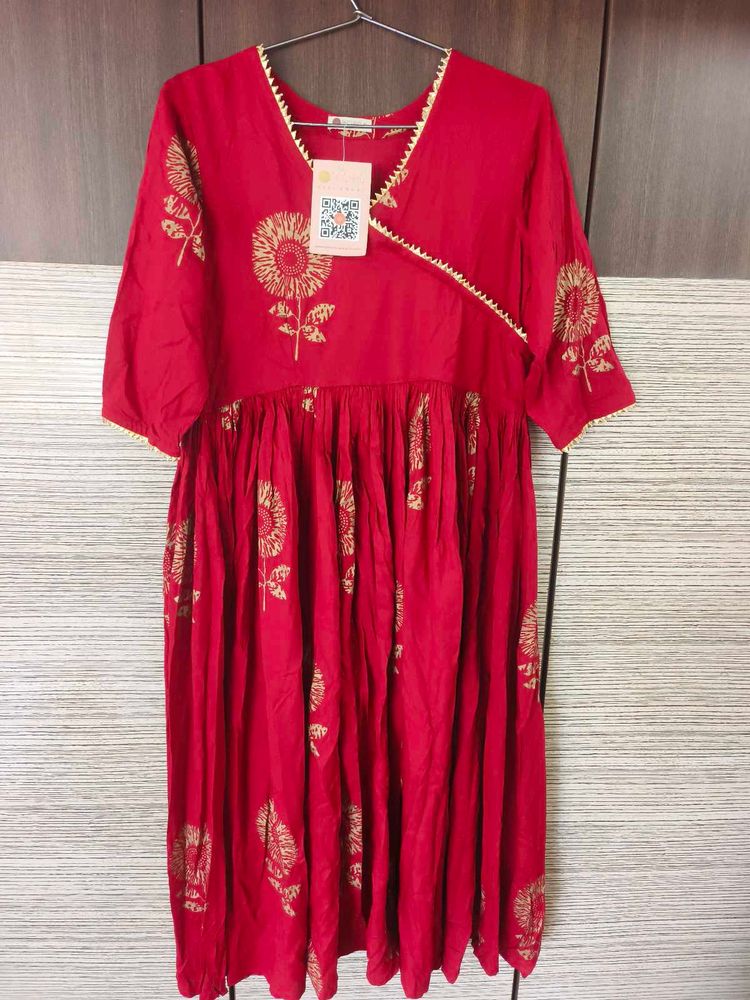 Aachho Maroon Angrakha Suit Set XL