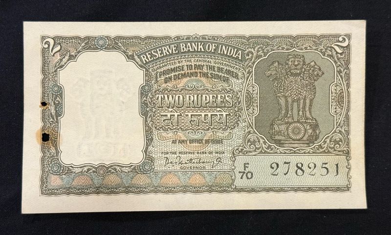 2 Rupees Note , Olive Green Half Tiger