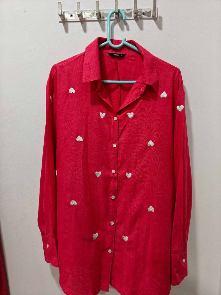 Only Pink Shirt With Heart Embroidery