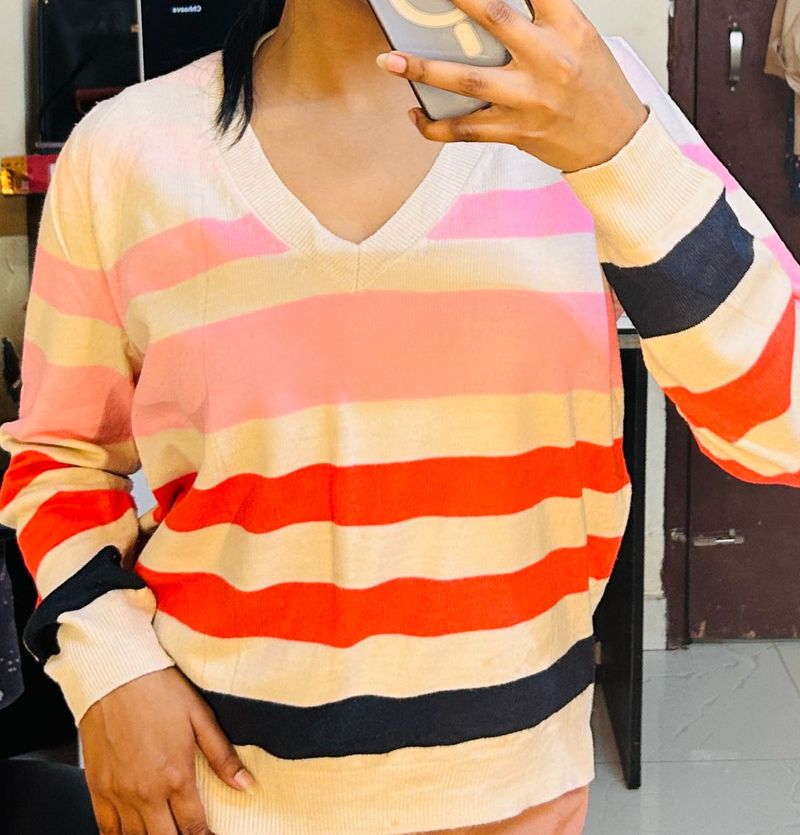 Striped V-Neck Sweater