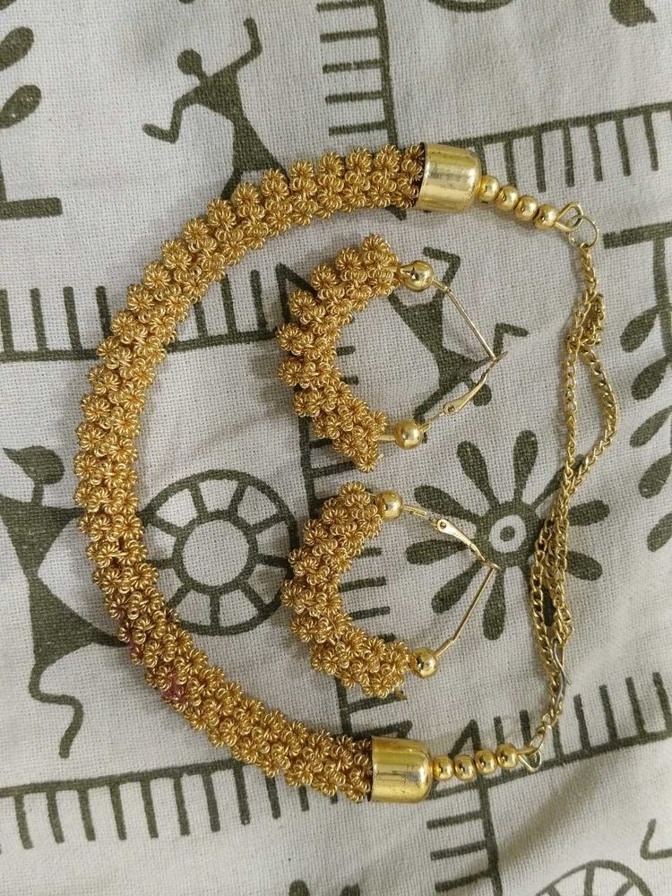 Gold-Tone Necklace and Earring Set