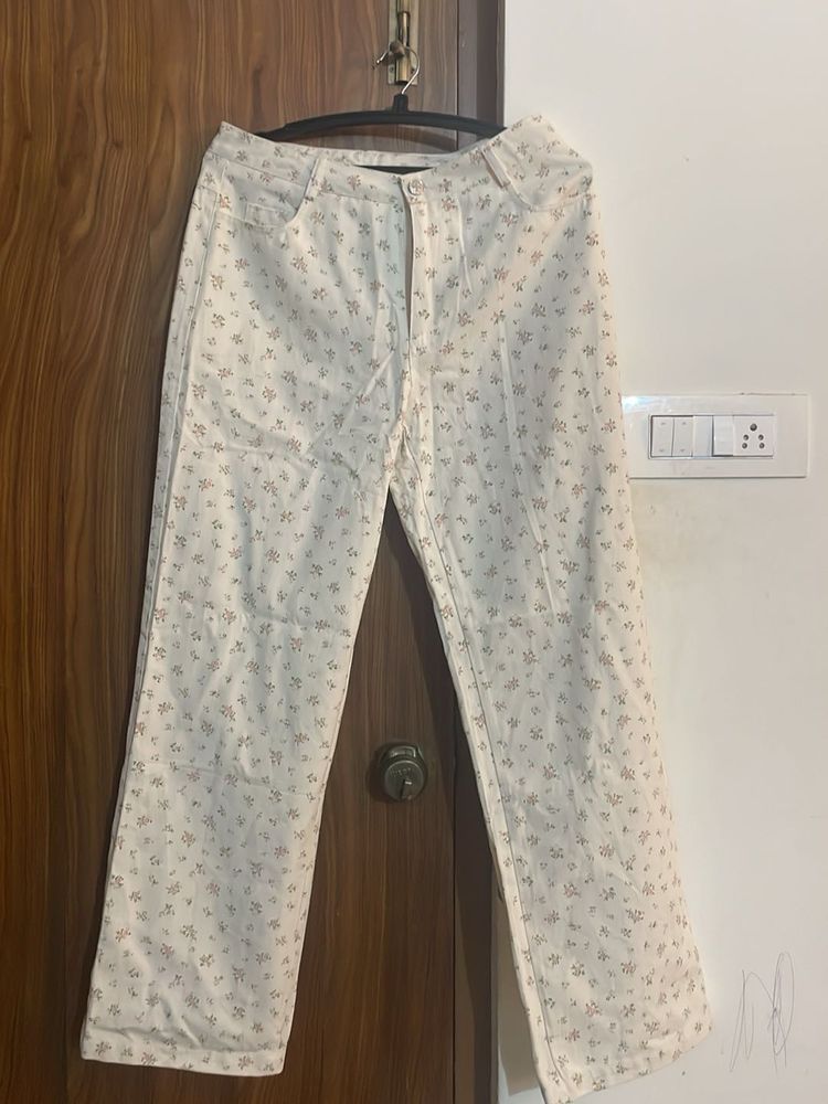 Floral Print Wide Leg Jeans