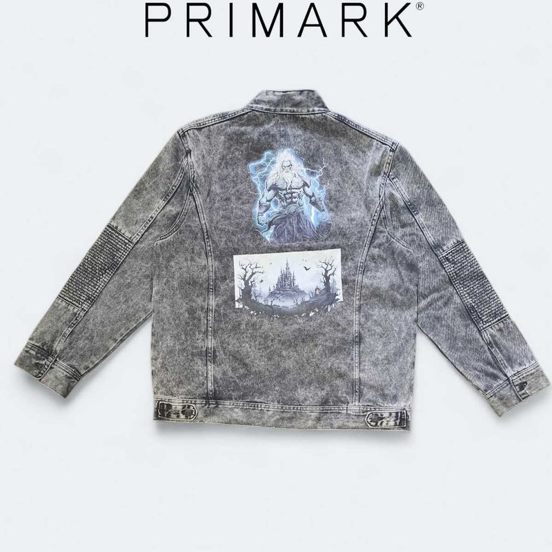 🔥Rare Acid-Wash Denim Jacket–Custom Graphic Back