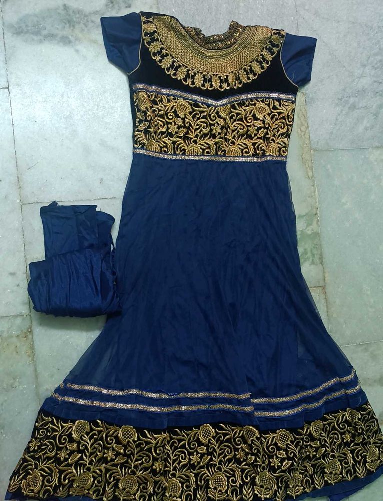 Elegant Blue &amp; Gold Anarkali