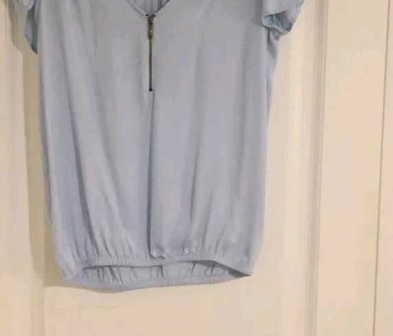 Zara sky blue blouse top front open zip