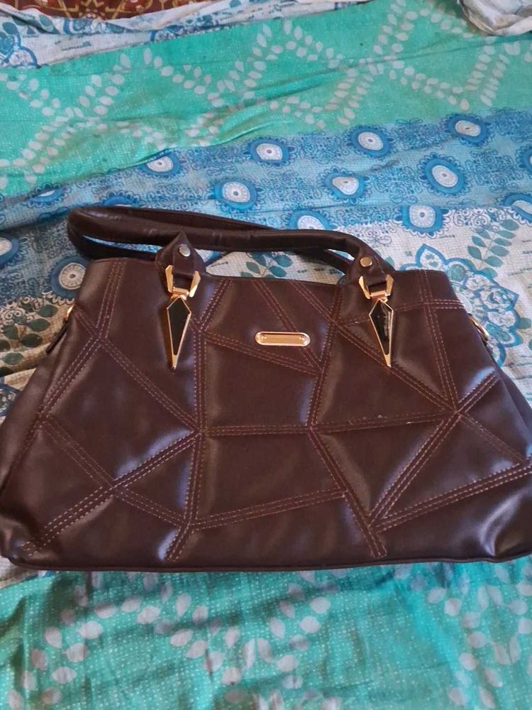 Never Used Brown Geometric Patterned Handbag