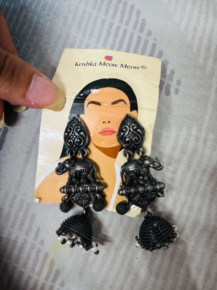 Oxidised Elephant Jhumka Earrings