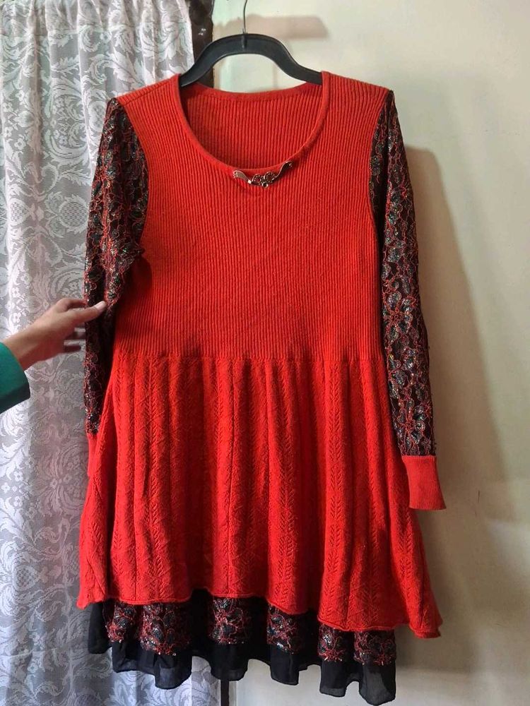 red Knit winter dress for girls