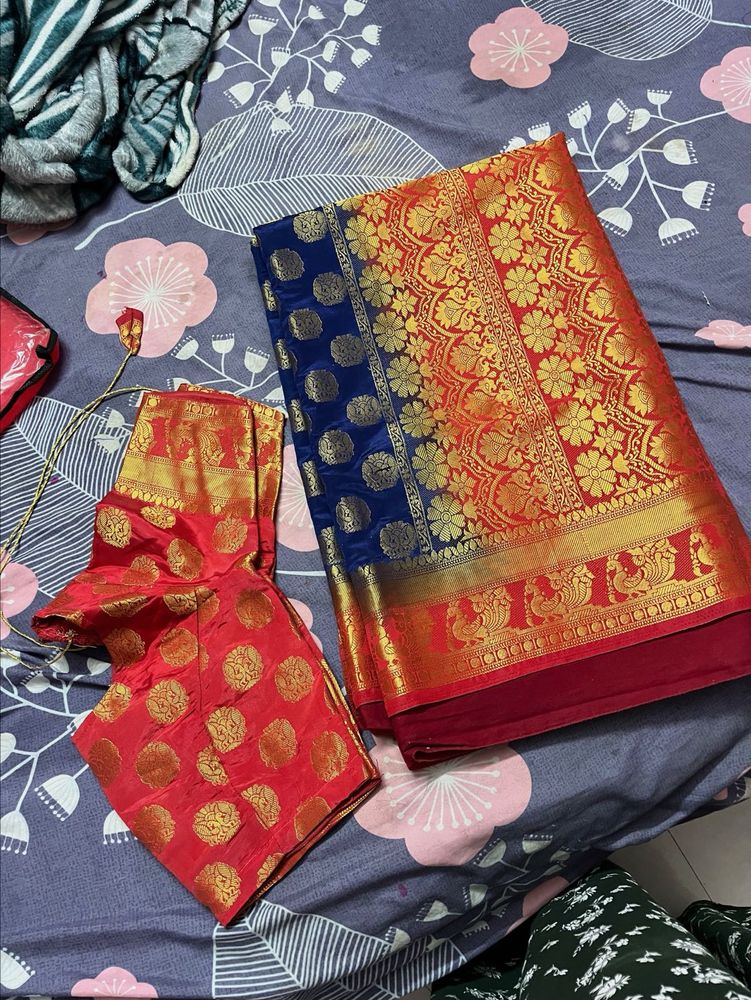 Elegant Red &amp; Blue Saree