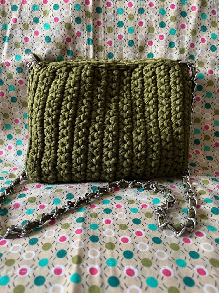 Green Crochet Crossbody Bag