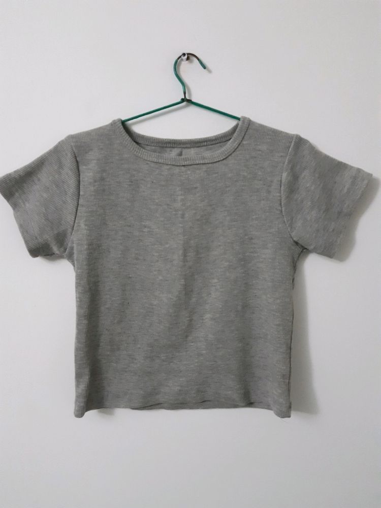 Round Neck Grey Crop Top