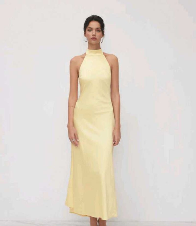 satin silk maxi halterneck dress