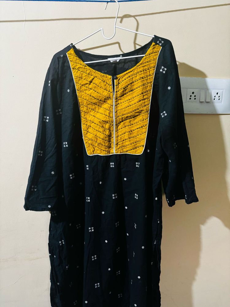 ₹190 Plus size black and yellow printed Kurta 5XL