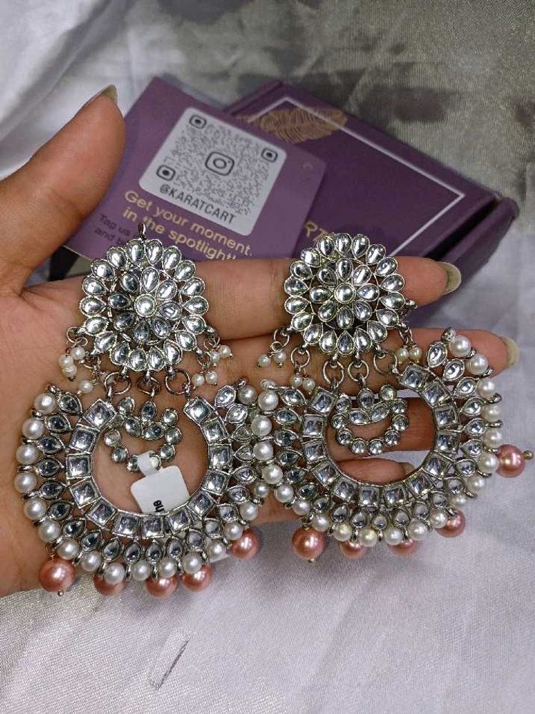 Kundan Studded rosegold Chandbali Earrings