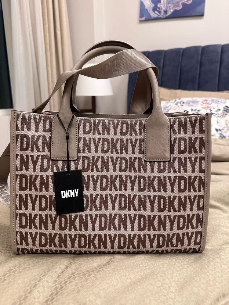 DKNY Typography Printed Leather Bag