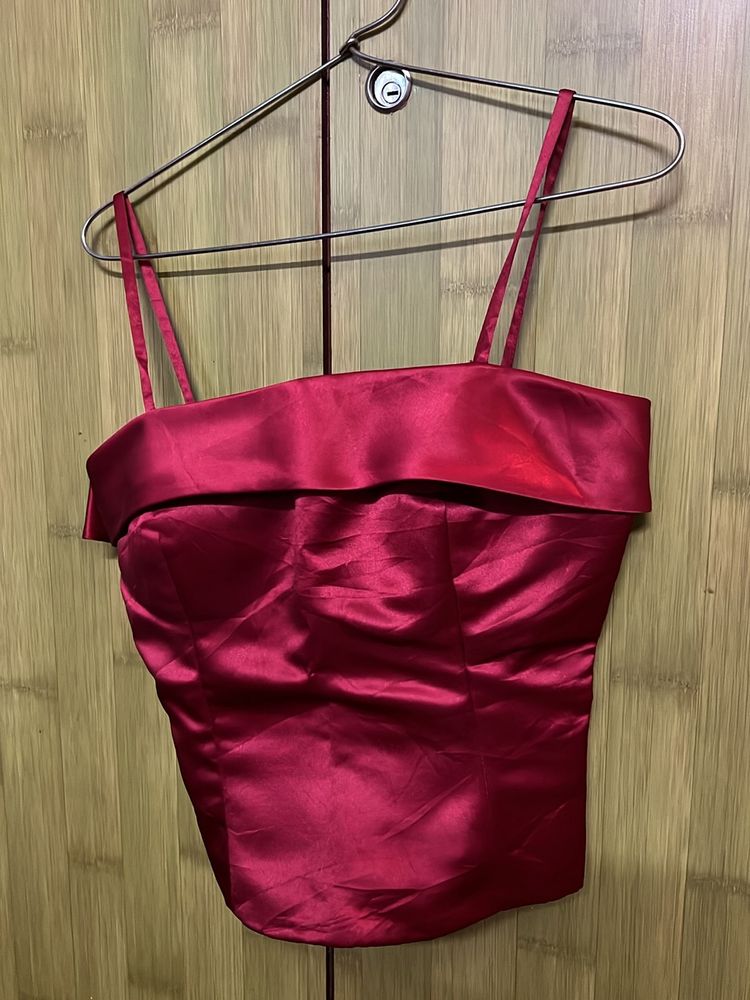 Red Satin Bardot Top