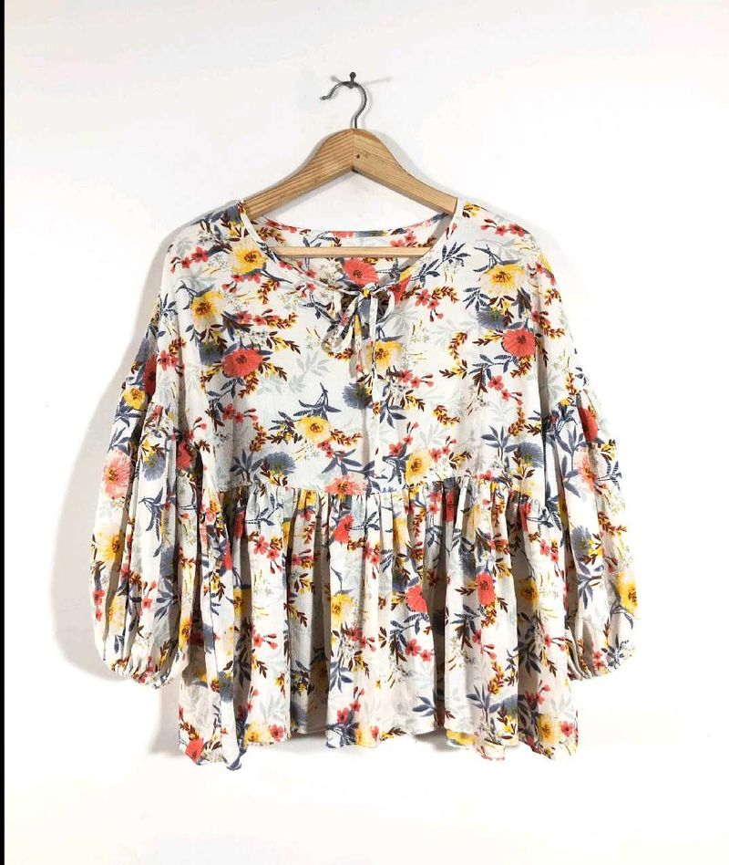 Floral Print Peasant Top