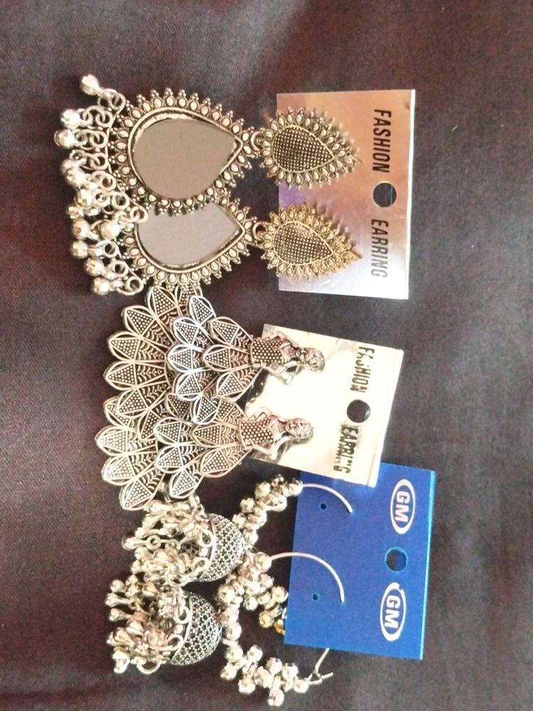 Boho Silver Tone Drop Earrings