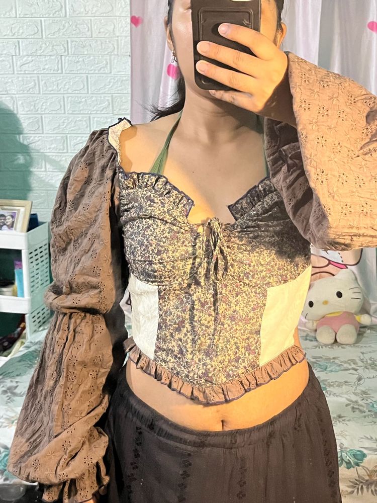 Floral Corset Top with Puff Sleeves
