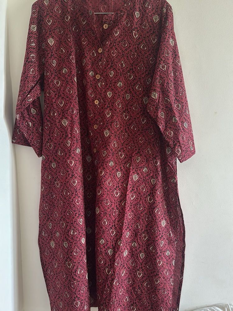Maroon Print Kurti Tunic