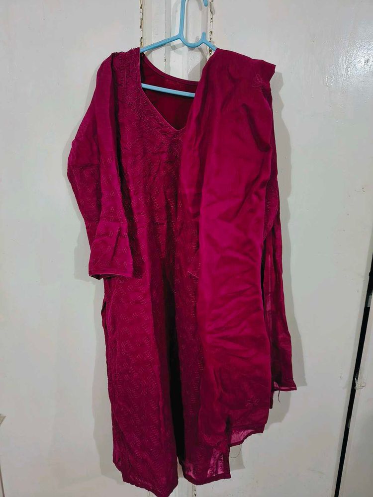 Maroon Embroidered Kurta