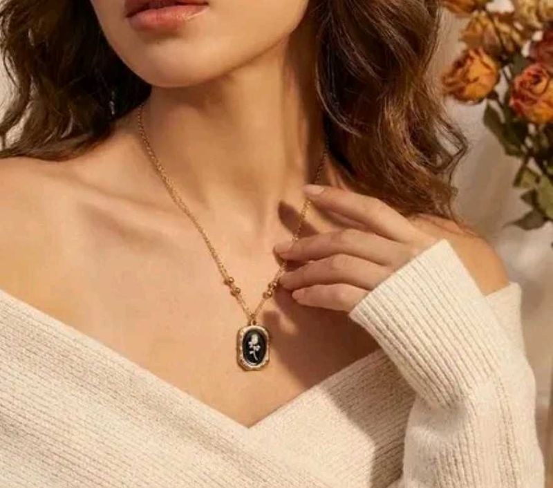 Rose Pendant Necklace - Elegant Gold Finish