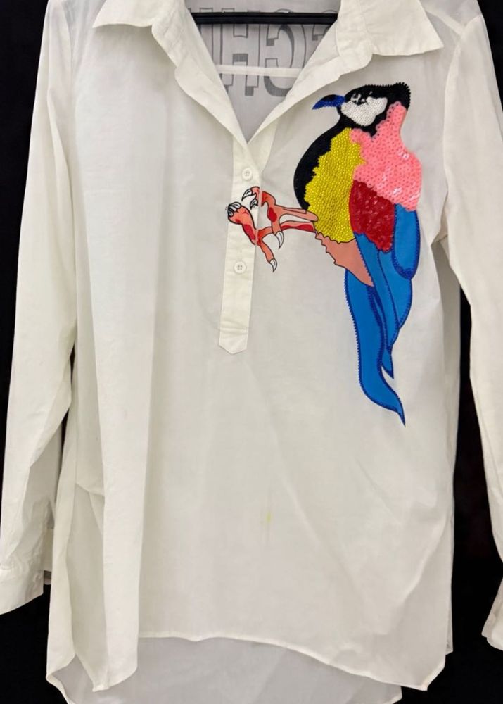 Bird Applique White Shirt