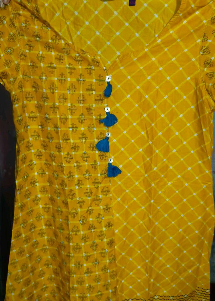 Yellow Printed Kurta