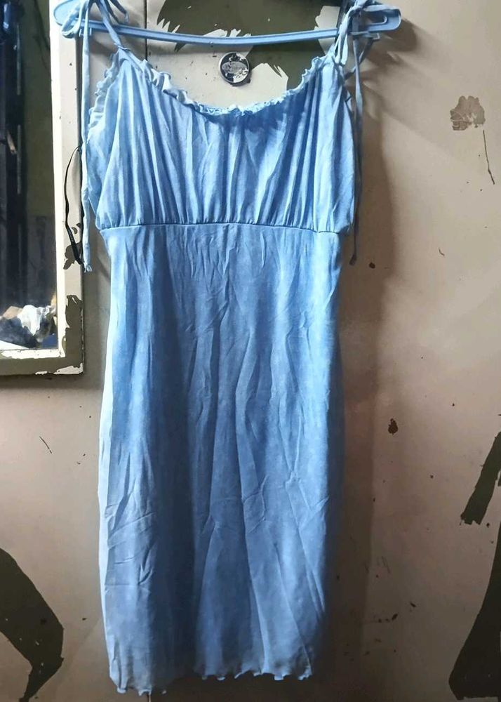 Blue Tie Strap Mini Dress