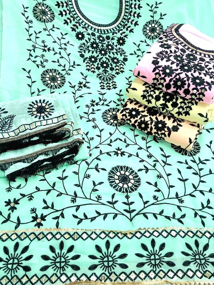 Embroidered Sequin Work Semi Stitched Suit