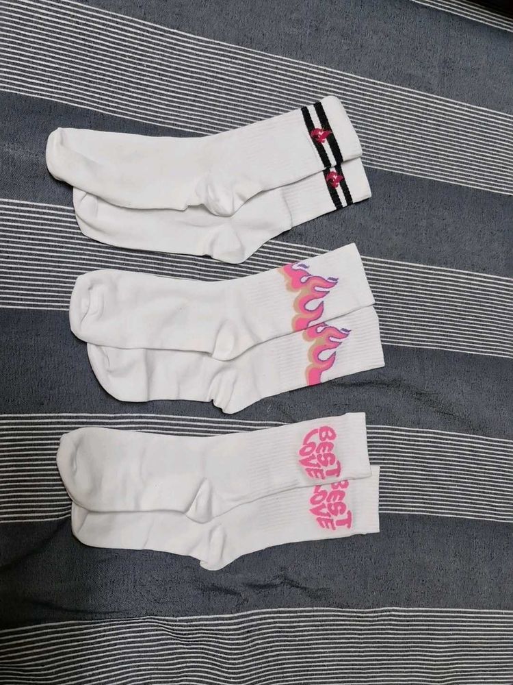 White Socks Calf Length For Women