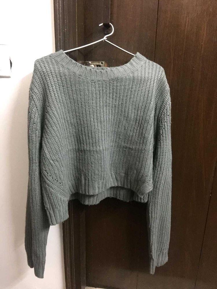 Grey Knitted Cropped Sweater