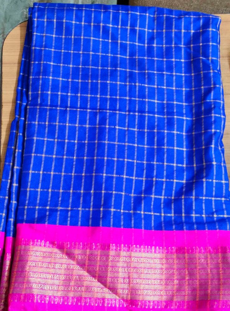 Blue &amp; Pink Checked Saree
