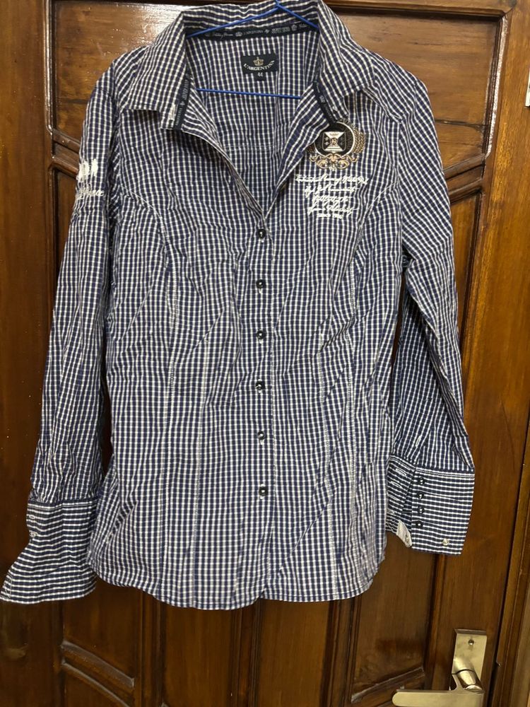 Gingham Embroidered Button Down Shirt For Girls