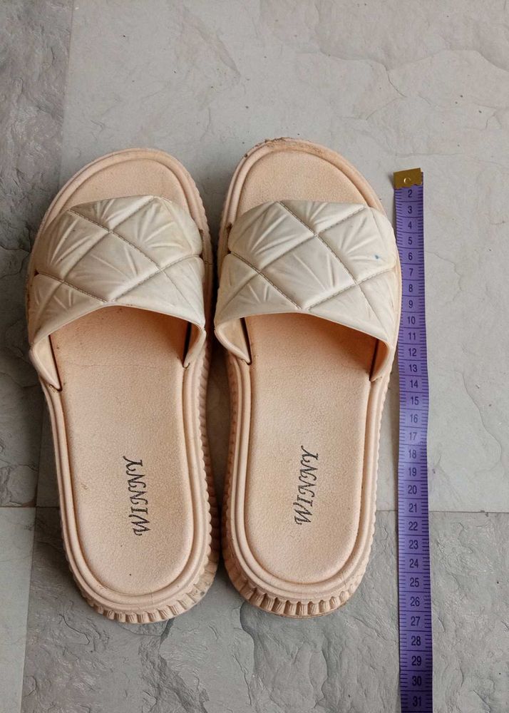 Beige Quilted Slides