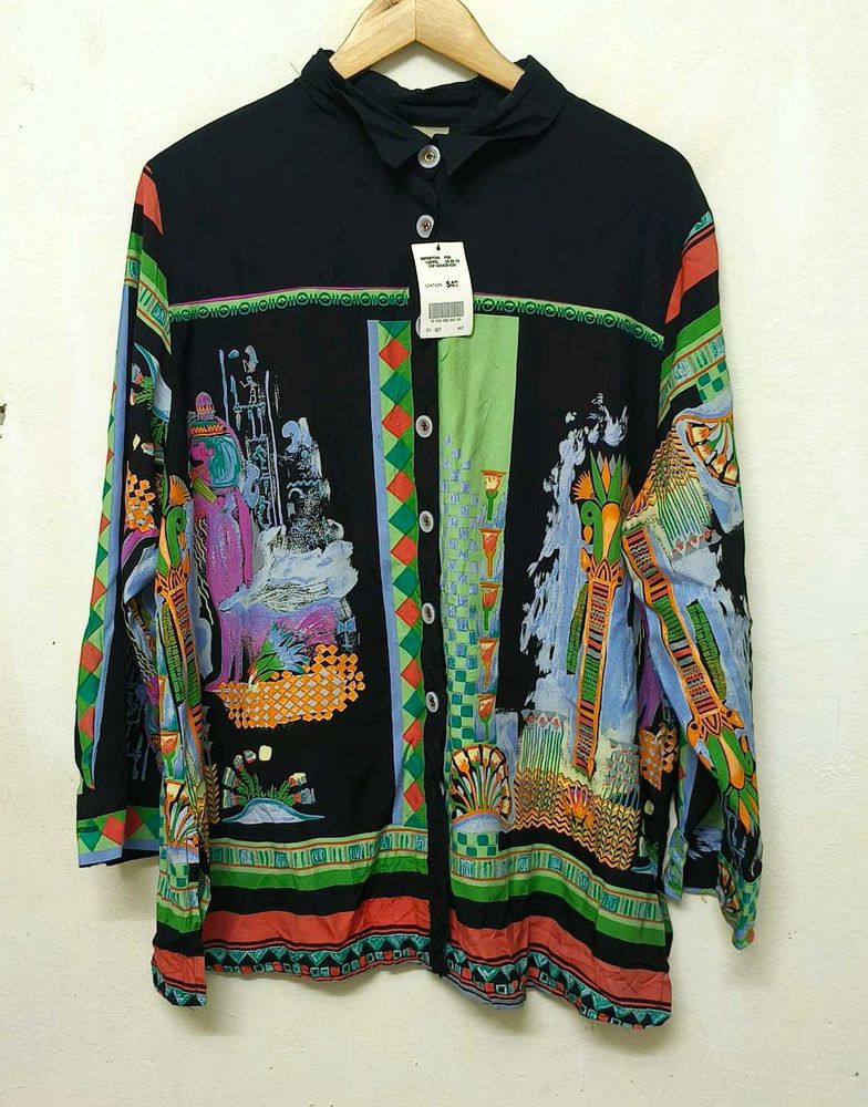 Trendy New Vintage Scenic Print Button-Up Shirt