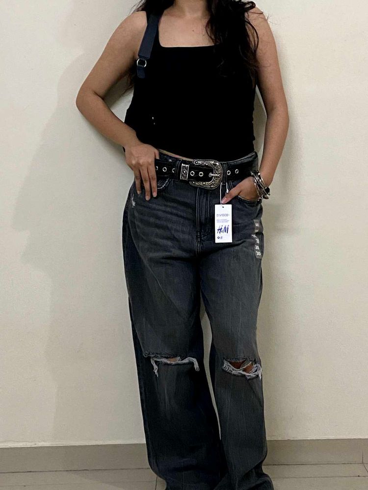 H&amp;M Distressed Wide Leg Jeans