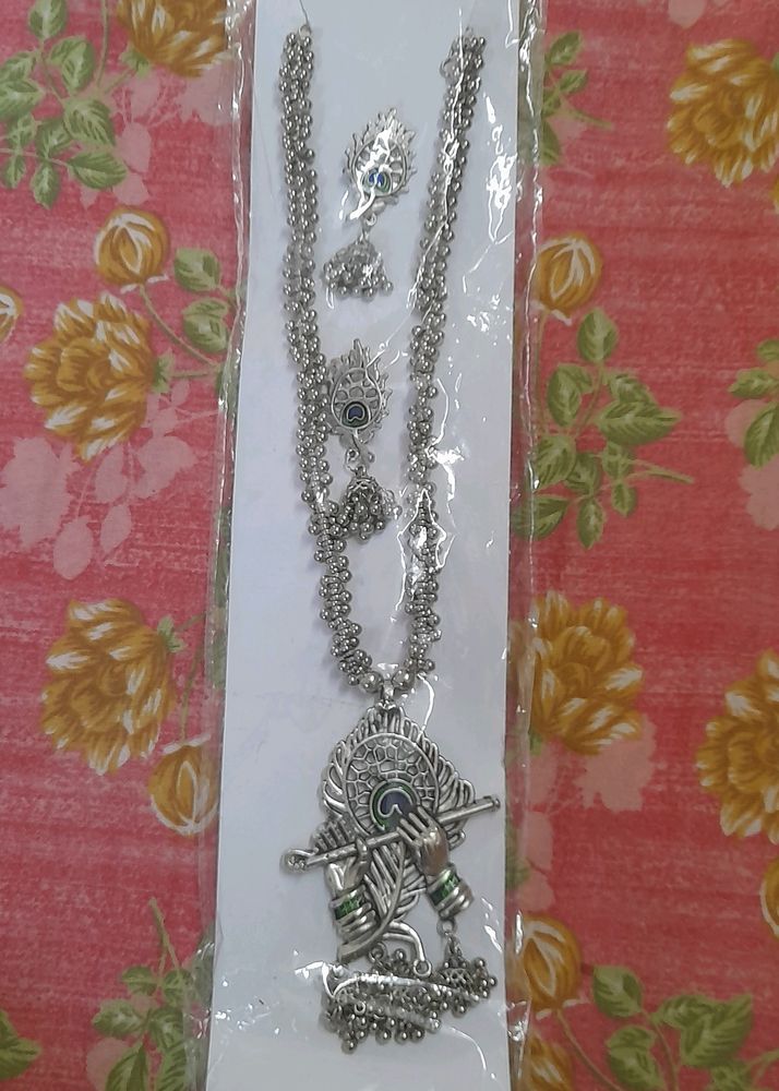 RADHA KRISHNA JEWELLERY SET - SILVER OXIDISED.