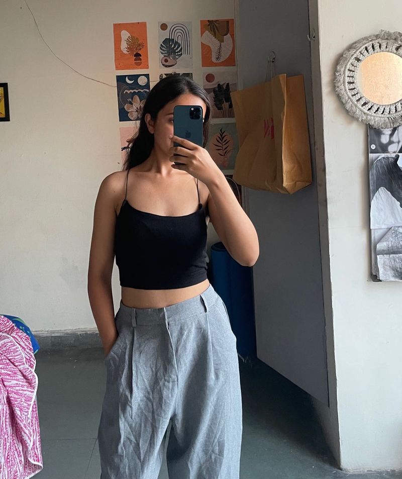 Black Cami &amp; Gray Trousers Set